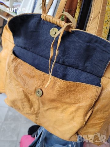 естествена кожа голяма чанта,натурален кафяв цвят  PIECES , снимка 7 - Чанти - 45840595