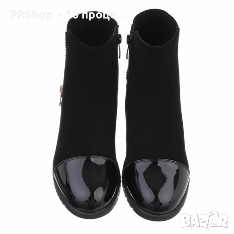 Дамски класически боти до глезена, еко кожа/лак, Черен/Бежов, снимка 3 - Дамски боти - 52025155