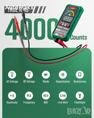 Цифров мултицет TESMEN TSM-522S, TRMS 4000 броя

, снимка 2 - Други инструменти - 50971876