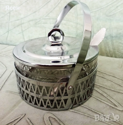 Захарница с лъжичка.Хром.