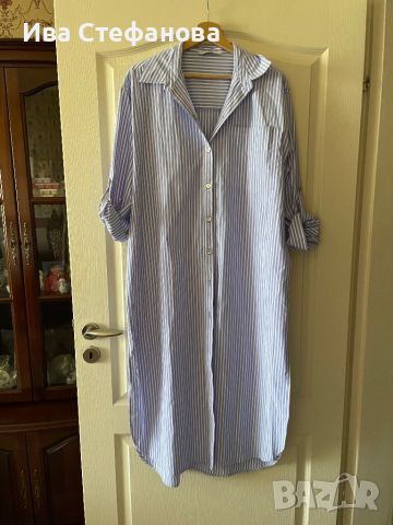  нова памучна памук класическа ежедневна елегантна синя рае нова дълга  рокля  риза, снимка 3 - Рокли - 43610635