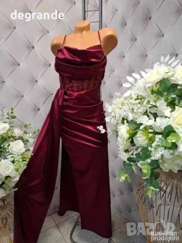 Сатенена дамска рокля в цвят Циклама и Черно, снимка 5 - Рокли - 51322628