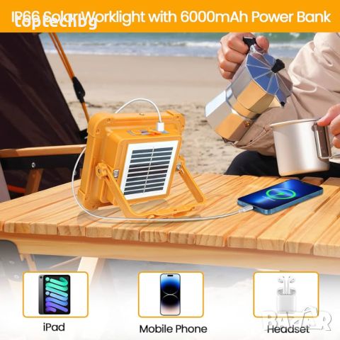 Соларна къмпинг лампа 100W с батерия 16500mAh и светлина 10000 LM, снимка 2 - Къмпинг осветление - 45381950
