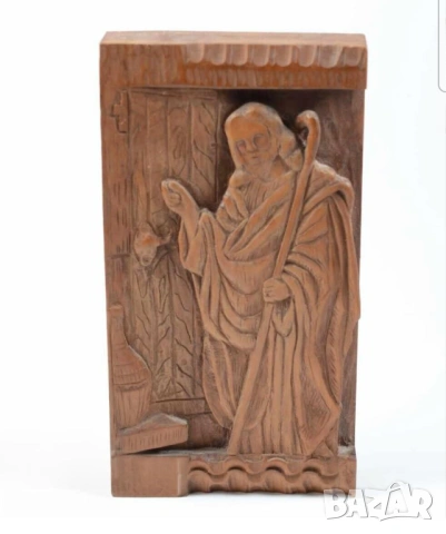 Исус чука на портата пусни нашия божи спасител в дома си красива майсторска  дърборезба 1998г.