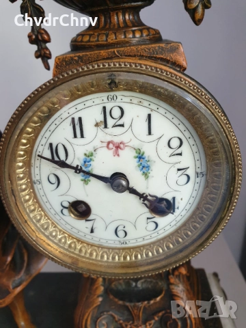 Франция 1800-те/50см-7кг стар френски каминен часовник/метална ЦАМ фигура-мрамор, снимка 7 - Антикварни и старинни предмети - 51476192