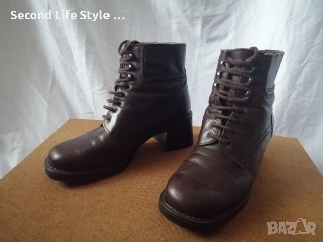 Robin Rose №39 италиански дамски боти естествена кожа в кафяв цвят - със среден ток и квадратен връх, снимка 8 - Дамски боти - 54096858