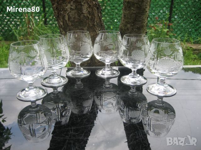 Кристални чаши за коняк - 4 + 2 бр., снимка 1 - Сервизи - 45498064