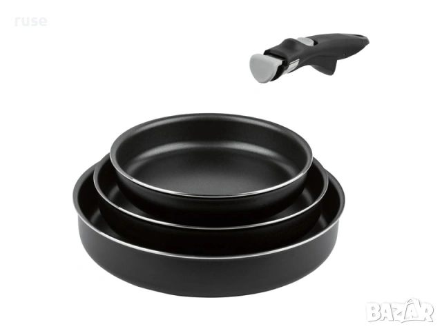 НОВИ! Комплект тигани със сваляща се дръжка 4 части , снимка 3 - Съдове за готвене - 54145414