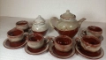 Глинен компект за кафе, 6 чаши, 6 чинийки, захарничка и кафеник с капачета, снимка 1