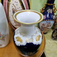 Рядка уникална антикварна колекционерска порцеланова немска ваза кобалт с позлата Reichenbach, снимка 3 - Вази - 45713468