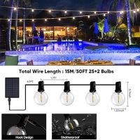 Aiyclan външни соларни лампи 15M 25+2 LED, G40 пластмасови нечупливи крушки, за декорация на градина, снимка 3 - Соларни лампи - 45633175