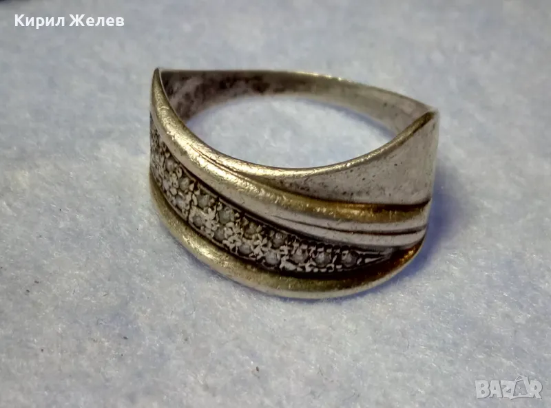 СТАР РУСКИ СРЕБЪРЕН ПРЪСТЕН СРЕБРО 925 с 2ри ЩЕМПЕЛ ХБО ИНКРУСТИРАН с БЛЕСТЯЩИ ЦИРКОНИ 47527, снимка 1