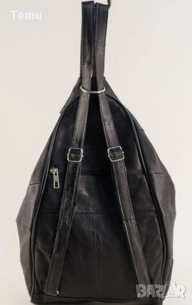Модерна дамска черна раница с ципове от естествена к. 37х23 см., снимка 1