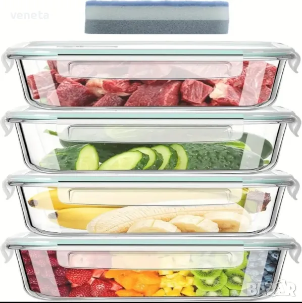 Комплект контейнери за храна от стъкло без BPA, подходящи за микровълнова и съдомиялна, снимка 1