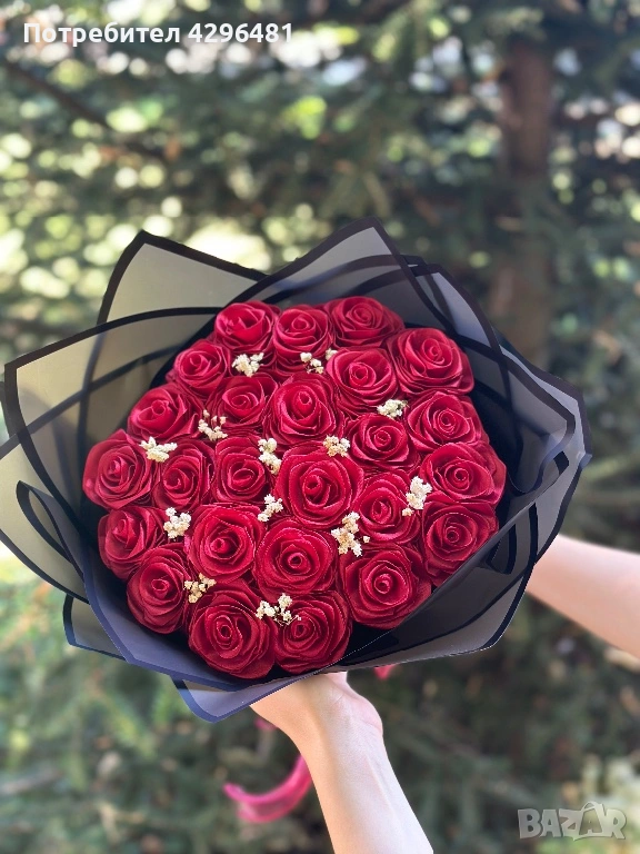 Букет от вечни сатенени рози, снимка 1