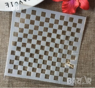 шах мат табла ситни квадратчета квадрати мрежа решетка стенсил шаблон украса торта боя Scrapbooking, снимка 1