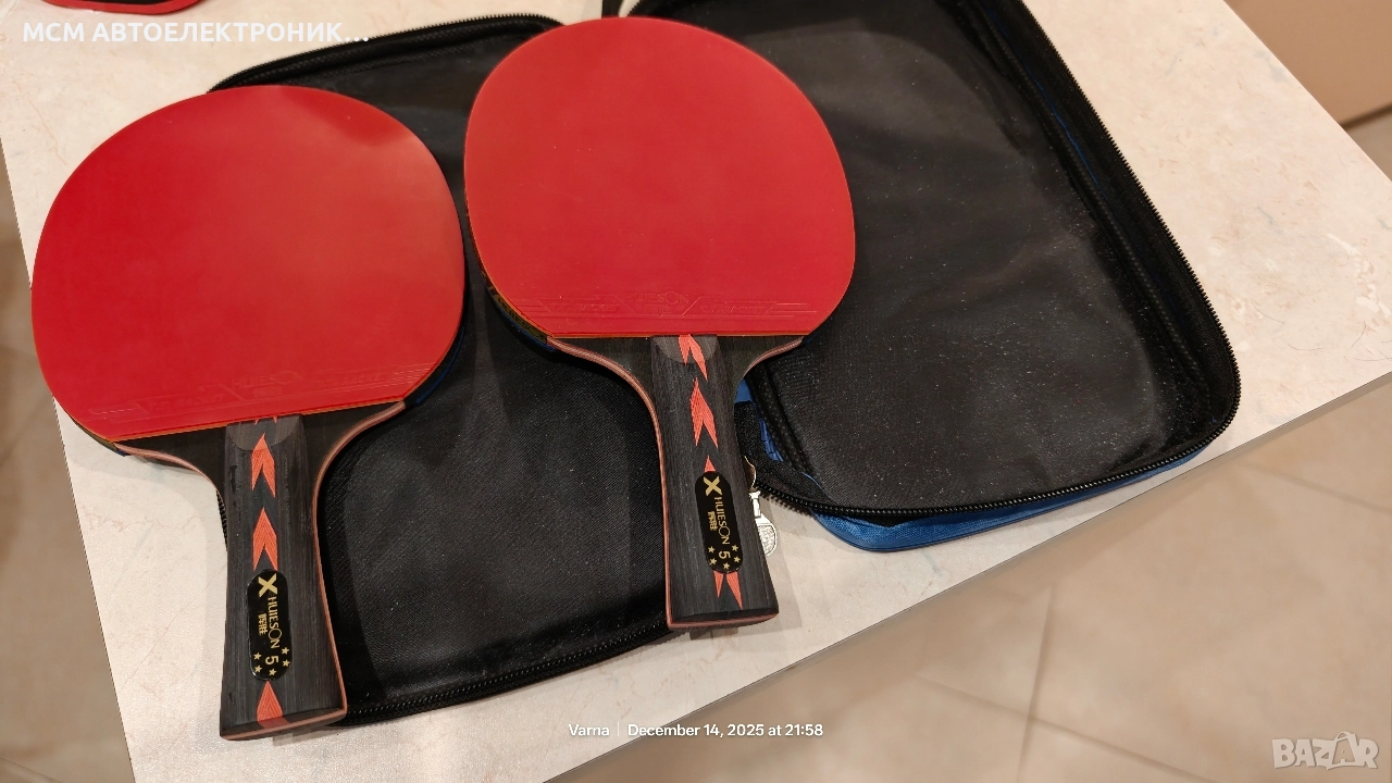 ДВЕ ХИЛКИ (РАКЕТИ) ЗА ТЕНИС НА МАСА 5 ЗВЕЗДИ на фирма HUIESON и КАЛЪФ ЗА ТЯХ, снимка 1