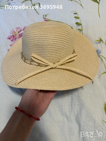 Лятна дамска шапка в бежов цвят с периферия, снимка 1