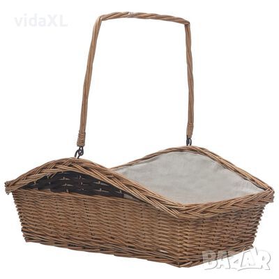 286989 vidaXL Firewood Basket with Handle 61,5x46,5x58 cm Brown Willow, снимка 1