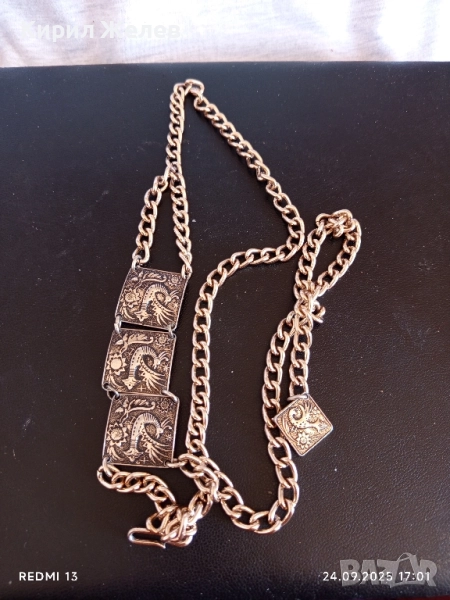 Красиво дамско коланче златисто с птици и цветя 27106, снимка 1