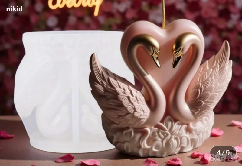 3D 2 лебеда лебеди лебед на основа силиконов молд форма фондан шоколад гипс свещ декор, снимка 1