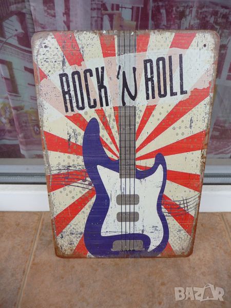 Метална табела музика Rock 'n roll рок енд рол китара декор, снимка 1