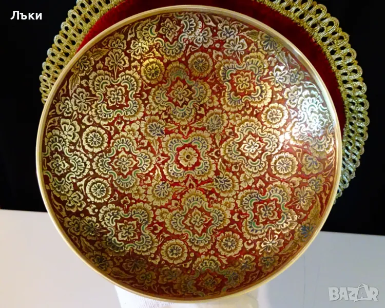 Персийска бронзова фруктиера,клетъчен емайл,маркировка., снимка 1