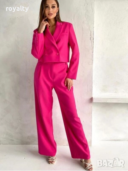 Елегантен дамски костюм късо сако с панталон в циклама, снимка 1