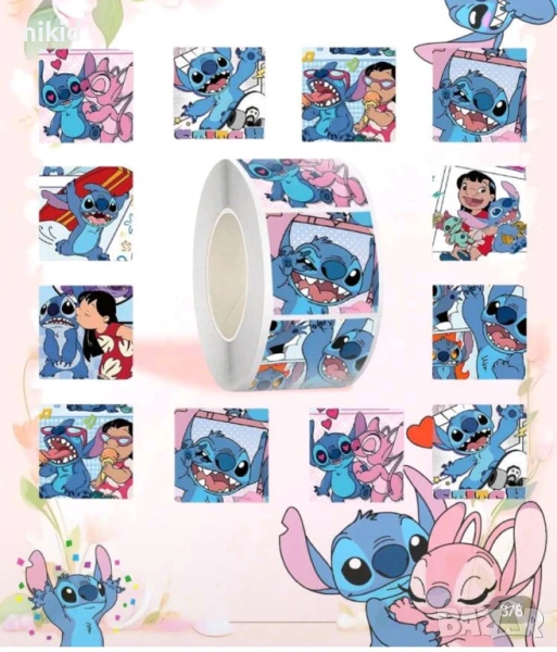 100 бр Стич Stitch Лило правоъгълни самозалепващи лепенки стикери за ръчна изработка за подарък, снимка 1