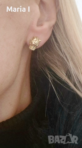 Златни обеци с винт и с английско закопчаване, снимка 11 - Обеци - 53810349