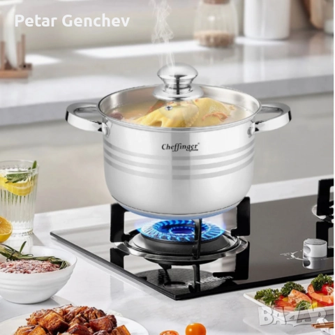 Комплект съдове за готвене, Cheffinger, 12 части, неръждаема стомана, за всички видове котлони, 3-сл, снимка 5 - Съдове за готвене - 52042809