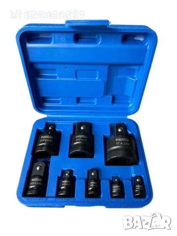 Преходници, адаптори , 1'', 1/ 2 '', 3/ 8 '', 1/ 4 '', усилени ударни комплект, 8 бр, черен , снимка 3 - Гедорета - 53883991