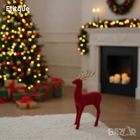 Червен кадифен елен за Коледна украса – Луксозен празничен акцент, снимка 6 - Други стоки за дома - 52629461