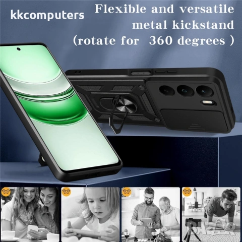 Калъф за Realme C71 4G с Въртяща се Стойка и Плъзгащо Капаче за Камера - PC + TPU, Военна защита, Ма, снимка 8 - Калъфи, кейсове - 53444054