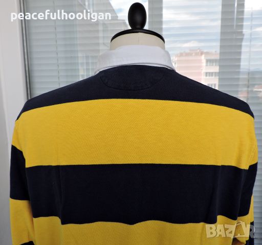 Polo Ralph Lauren Vintage 90’s Pique Rugby Shirt Men’s Yellow/Blue Striped XL, снимка 13 - Блузи - 45265055