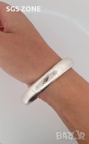 Сребърна тверда гривна 925, снимка 4 - Гривни - 52885650