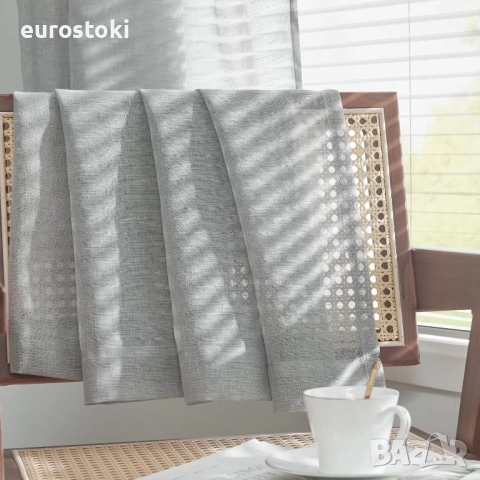 TOPICK Комплект от 2 ленени завеси В 245 x Ш 140 см със скрити бримки, завеси за хол, кухня, спалня, снимка 6 - Пердета и завеси - 51871972