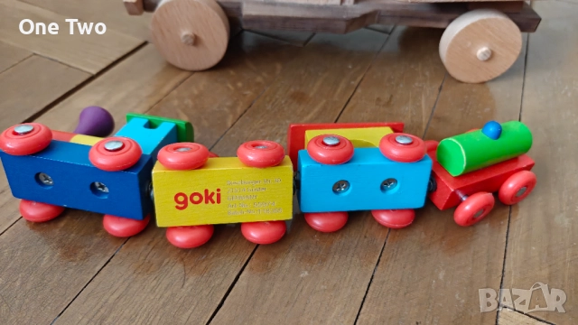 Голям масивен дървен камион (Самосвал) и влакче Goki – Лот дървени игр, снимка 2 - Образователни игри - 52532674