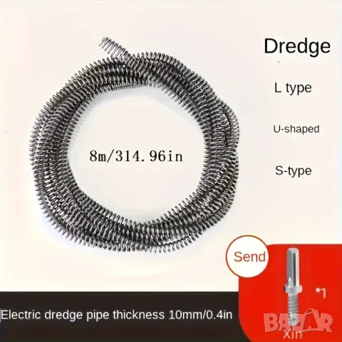8м. метална пружина за отпушване на канали с дрелка., снимка 1 - Препарати за почистване - 49409389