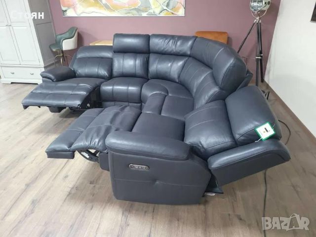 Черен кожен ъглов диван с електрически релаксиращ механизъм Gracy, снимка 8 - Дивани и мека мебел - 46475382