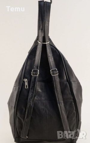 Модерна дамска черна раница с ципове от естествена к. 37х23 см., снимка 5 - Раници - 45760375