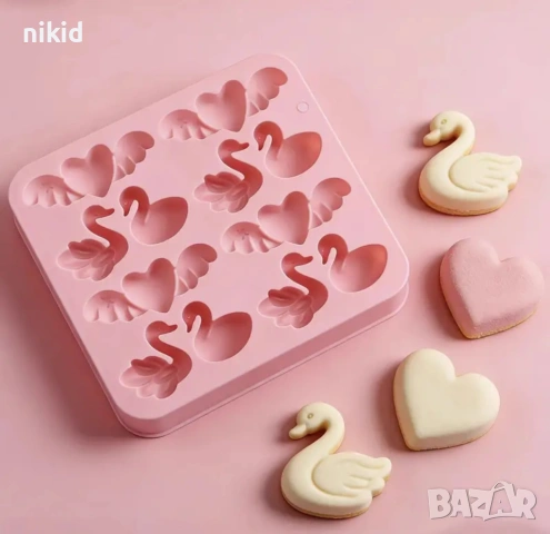 Лебед лебеди сърце с крила силиконов молд форма фондан шоколад гипс