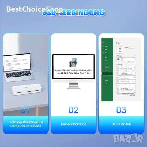 Портативен А4 Термален Принтер Bluetooth Съвместим с iOS/Android , снимка 9 - Принтери, копири, скенери - 53398064