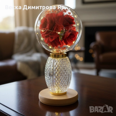 Декоративна лампа с червени рози и мека светлина – за топлина и хармония у дома, снимка 3 - Лед осветление - 52684937