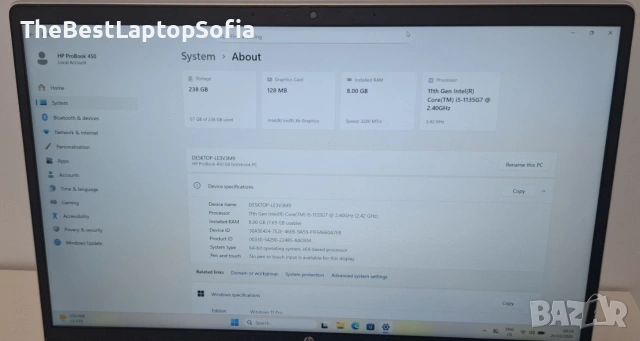 Лаптоп HP ProBook 450 G8, снимка 5 - Лаптопи за работа - 53911420