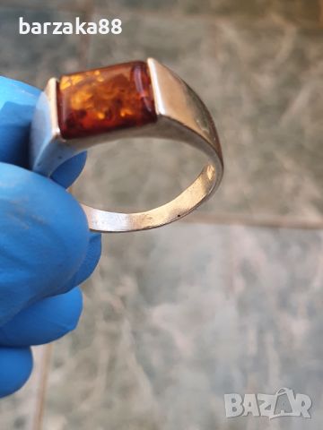Сребърен пръстен с Кехлибар, снимка 2 - Пръстени - 45729481