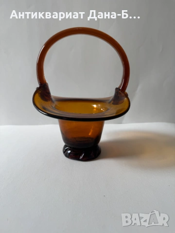 Ретро стъклена кошница – кехлибарено стъкло, Арт Деко стил