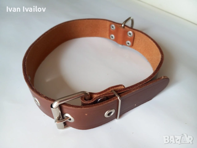 Здрав нашийник от естествена кожа (Кафяв) – 3.5 см широк / 65 см дължина