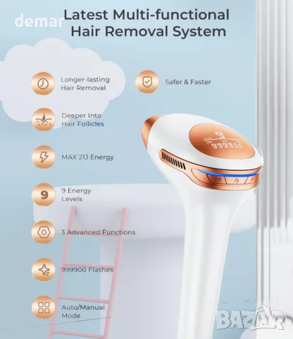 3 в 1 HR/SC/RA IPL устройство за обезкосмяване, 9 енергийни нива, 21J лазерен епилатор, снимка 2 - Епилатори - 48980887