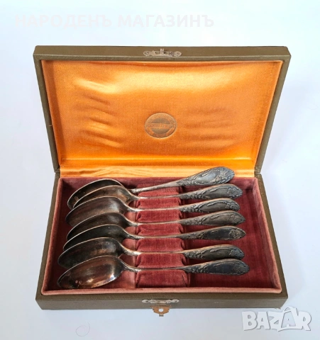 СССР - Сервиз руски посребрени лъжички чай кафе 7 броя мелхиор сребро Луксозни , снимка 2 - Други ценни предмети - 53964601